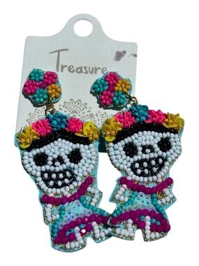 Day Of The Dead Skull Beaded Earrings Sugar Skull Fiesta Statement NWT